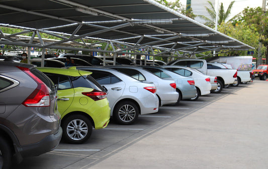 Cars parked in covered storage