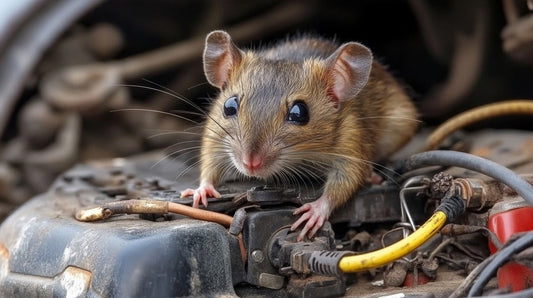 AI generated image of mouse chewing on car wiring