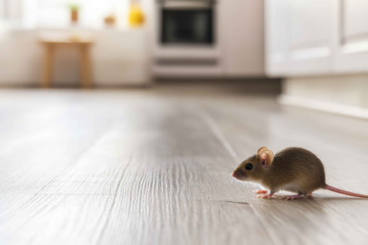 Hungry mouse in home kitchen