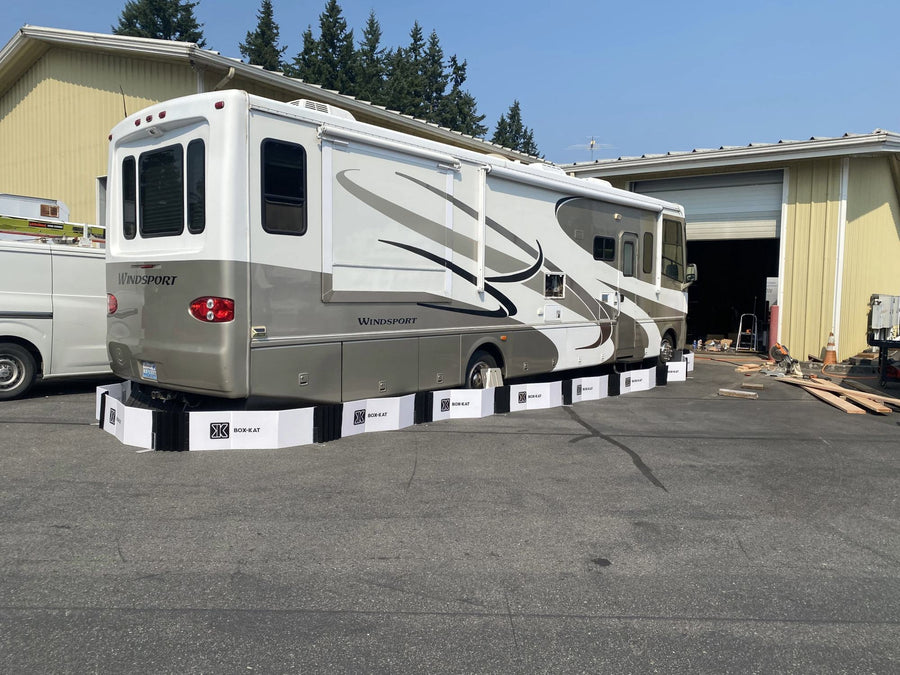Box-Kat mouse barrier protecting an RV motorhome